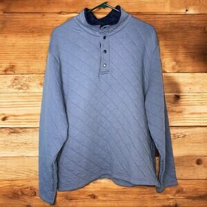 Crown & Ivy Pullover Women’s XL Blue Quilted Snap Neck Long Sleeve Navy Accents